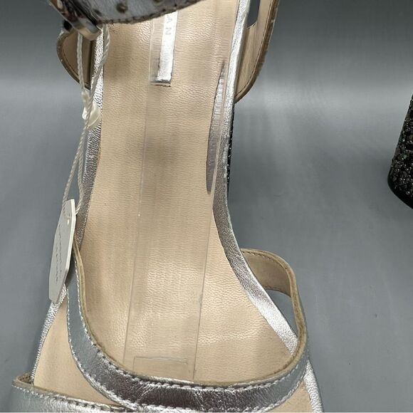 Zara Leather Silver Beaded Block Heels - Picture 4 of 9